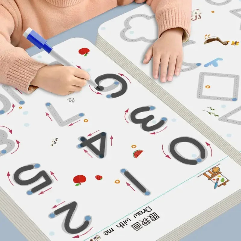 Magical Tracing Workbook: Montessori Educational Calligraphy Copybook for Kids - Reusable Pen Control Training - 02ALABA