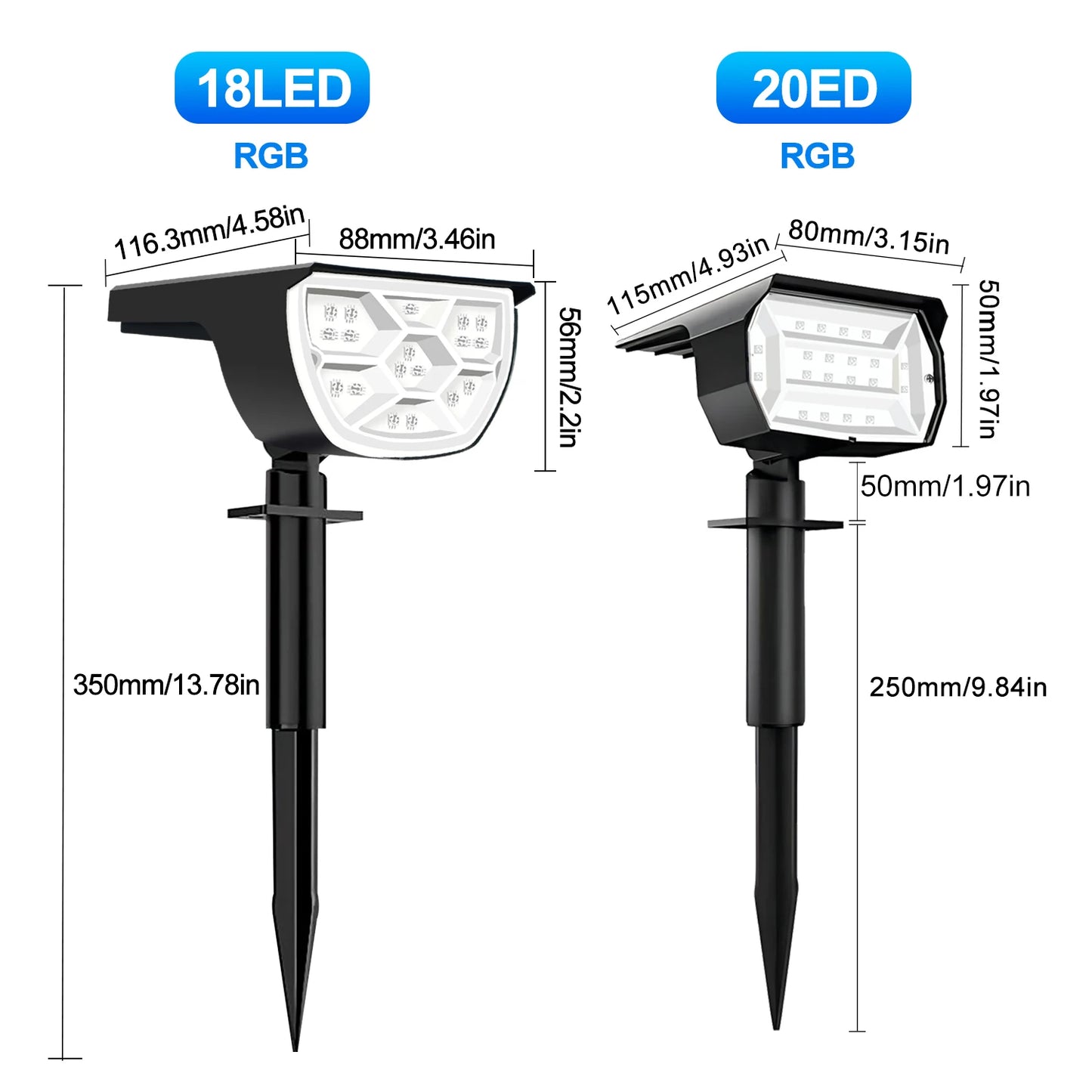 72/68 LED Solar Landscape Lights, IP65 Waterproof Outdoor Solar Light with 3 Modes, Solar Garden Spotlight for Yard, Lawn, Walkway. - 02ALABA