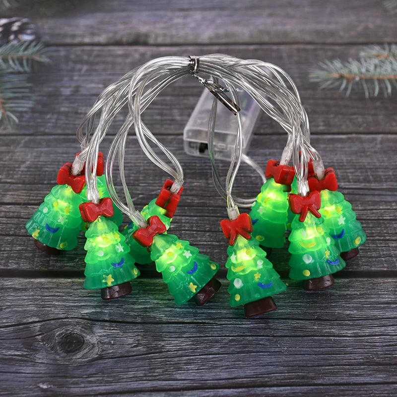 1.5/3M LED Christmas String Lights featuring Santa Claus, Snowman, and Xmas Tree Ornaments, perfect for 2024 Christmas Home Decorations and as a 2025 New Year Gift. - 02ALABA