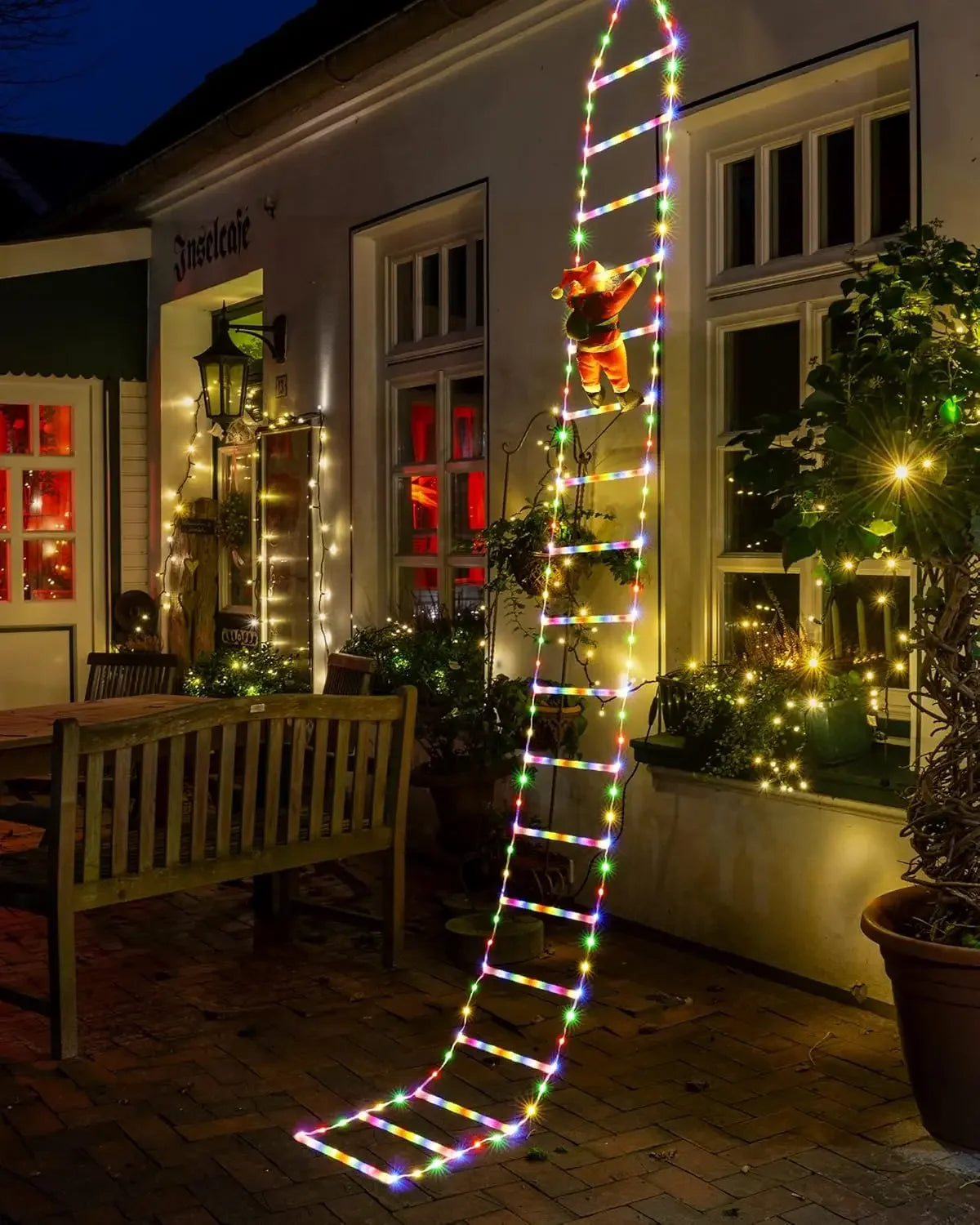 LED Christmas Lights featuring Santa Claus Climbing a Ladder, suitable for Indoor and Outdoor Window Garden Christmas Tree Decoration. - 02ALABA