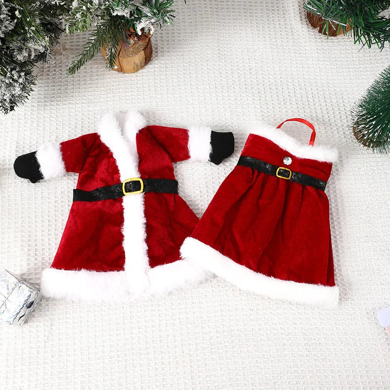 2024 Christmas Wine Bottle Cover Set, Golden Velvet Dress and Cap, Wine Bottle Bag Sleeve for Xmas and New Year Dinner Table Decoration. - 02ALABA