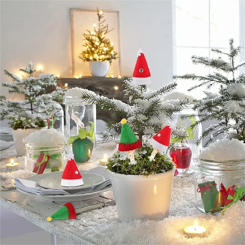 Christmas Wine Bottle Cover Caps, Red and Green Xmas Hat and Scarf Sets, Home Ornament, Festival Party Tableware Decoration Supplies - 02ALABA