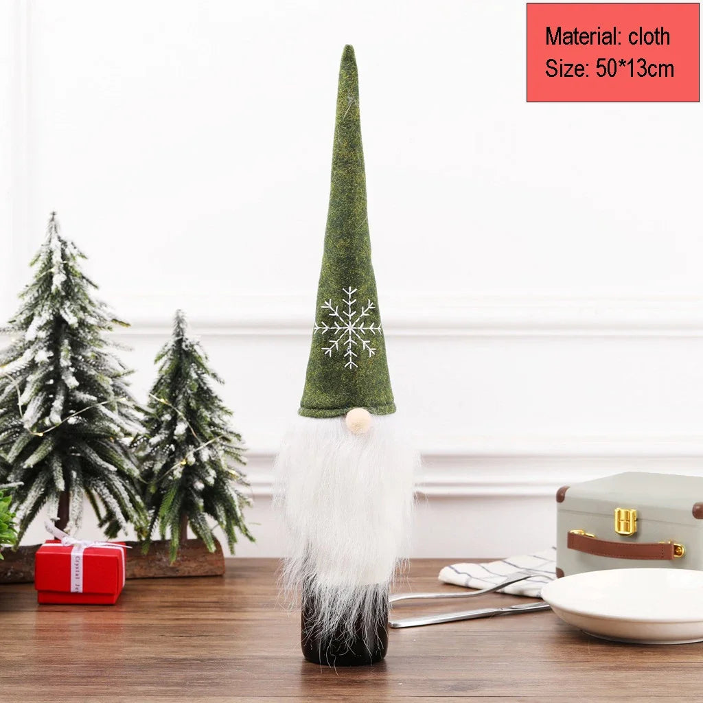 2024 Christmas Wine Bottle Cover Set, Golden Velvet Dress and Cap, Wine Bottle Bag Sleeve for Xmas and New Year Dinner Table Decoration. - 02ALABA