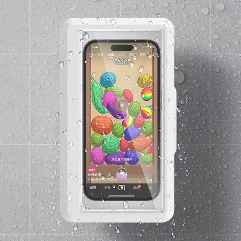 Bathroom Waterproof Phone Holder Home Wall Phone Case Stand Box Self-adhesive Touch Screen Phone Bracket Shower Sealing Storage - 02ALABA