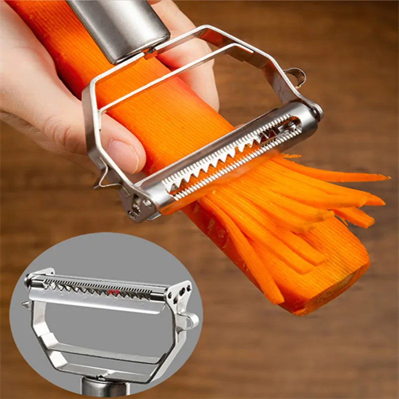 Multifunctional Kitchen Peeler: This stainless steel vegetable and fruit peeler is a durable household tool, perfect for slicing potatoes and shredding carrots. - 02ALABA