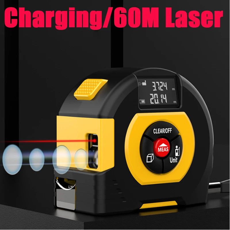 3 In 1 Laser Tape Measure Rangefinder, High-Intelligent Electronic Ruler Cross Line Measuring Tools - 02ALABA