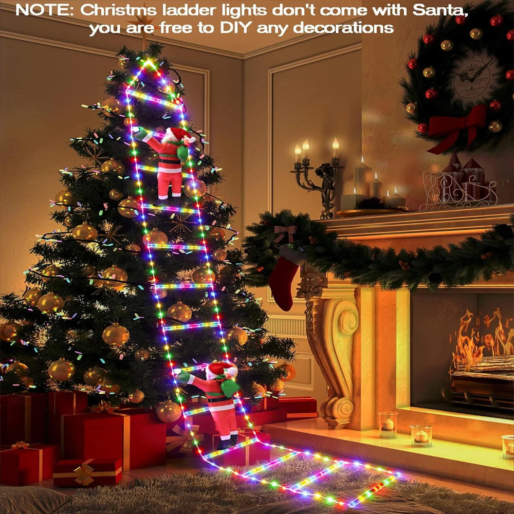 LED Christmas Lights featuring Santa Claus Climbing a Ladder, suitable for Indoor and Outdoor Window Garden Christmas Tree Decoration. - 02ALABA
