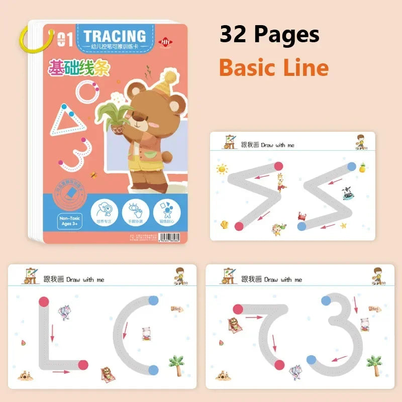 Magical Tracing Workbook: Montessori Educational Calligraphy Copybook for Kids - Reusable Pen Control Training - 02ALABA