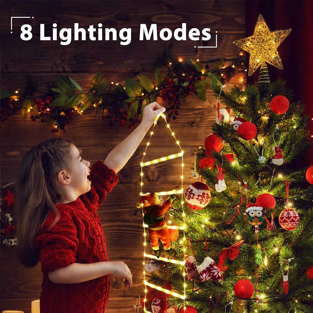 LED Christmas Lights featuring Santa Claus Climbing a Ladder, suitable for Indoor and Outdoor Window Garden Christmas Tree Decoration. - 02ALABA