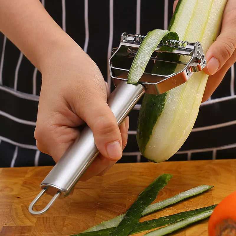 Multifunctional Kitchen Peeler: This stainless steel vegetable and fruit peeler is a durable household tool, perfect for slicing potatoes and shredding carrots. - 02ALABA