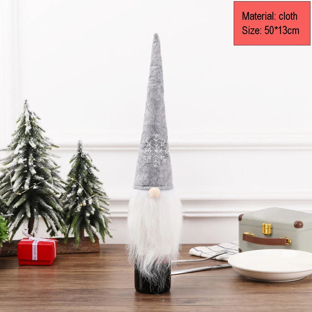 2024 Christmas Wine Bottle Cover Set, Golden Velvet Dress and Cap, Wine Bottle Bag Sleeve for Xmas and New Year Dinner Table Decoration. - 02ALABA