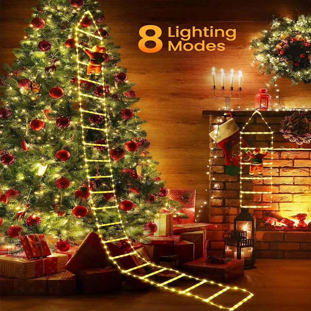 LED Christmas Lights featuring Santa Claus Climbing a Ladder, suitable for Indoor and Outdoor Window Garden Christmas Tree Decoration. - 02ALABA