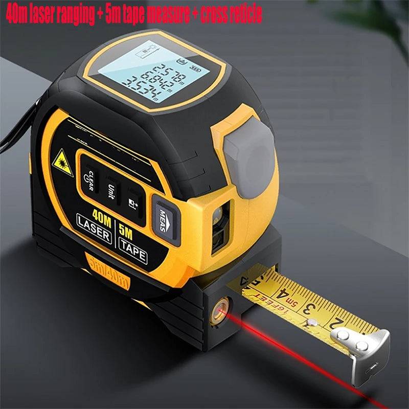 3 In 1 Laser Tape Measure Rangefinder, High-Intelligent Electronic Ruler Cross Line Measuring Tools - 02ALABA