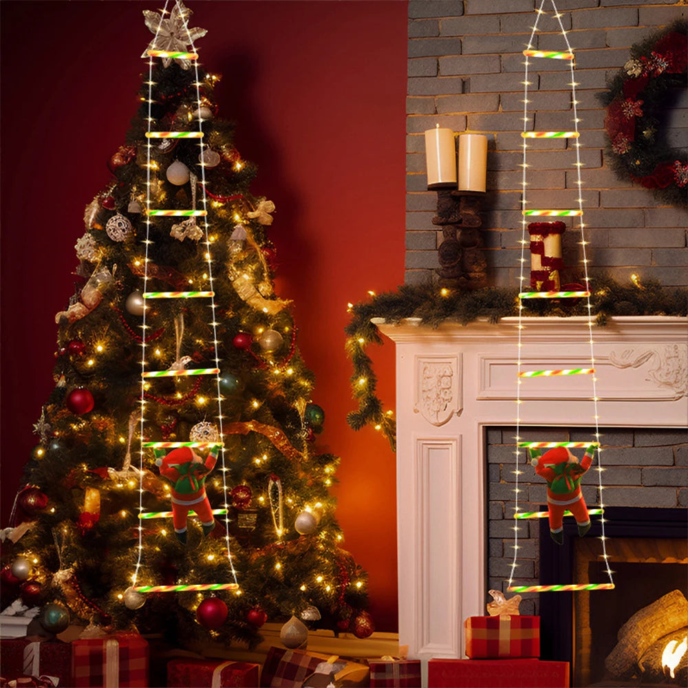 LED Christmas Lights featuring Santa Claus Climbing a Ladder, suitable for Indoor and Outdoor Window Garden Christmas Tree Decoration. - 02ALABA