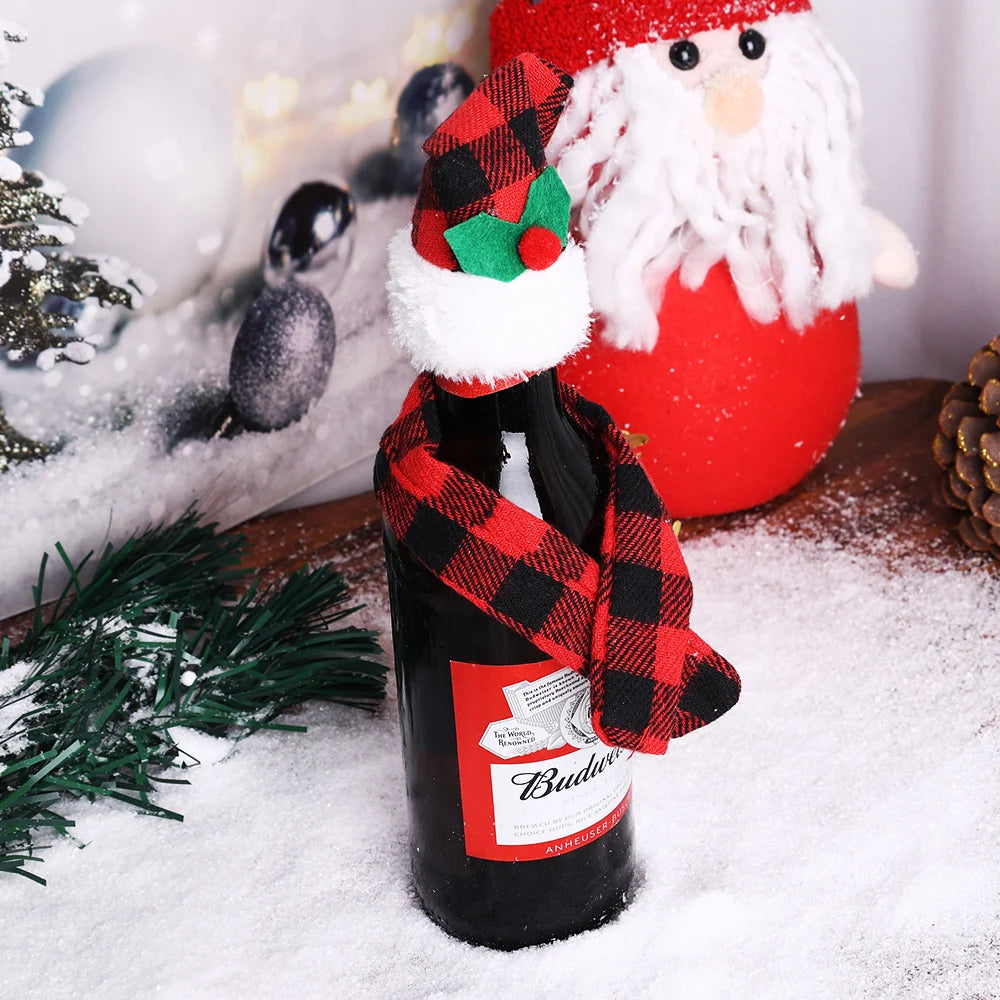 2024 Christmas Wine Bottle Cover Set, Golden Velvet Dress and Cap, Wine Bottle Bag Sleeve for Xmas and New Year Dinner Table Decoration.