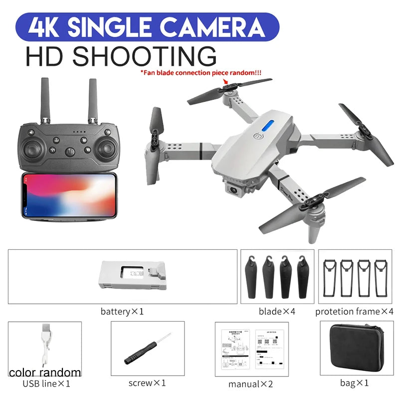 2024 E88Pro RC Drone 4K Professional with 1080P Wide-Angle HD Camera, Foldable Helicopter, Wi-Fi FPV, Height Hold, Gift Toy - 02ALABA