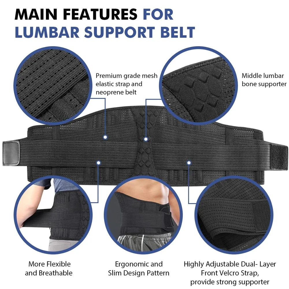 Adjustable Lumbar Support Belt - Breathable Lower Back Brace for Lifting, Herniated Disc, Sciatica & Pain Relief - 02ALABA