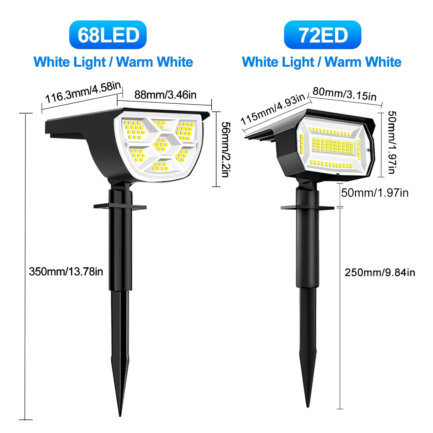 72/68 LED Solar Landscape Lights, IP65 Waterproof Outdoor Solar Light with 3 Modes, Solar Garden Spotlight for Yard, Lawn, Walkway. - 02ALABA