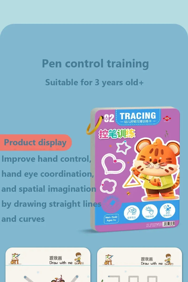 Magical Tracing Workbook: Montessori Educational Calligraphy Copybook for Kids - Reusable Pen Control Training