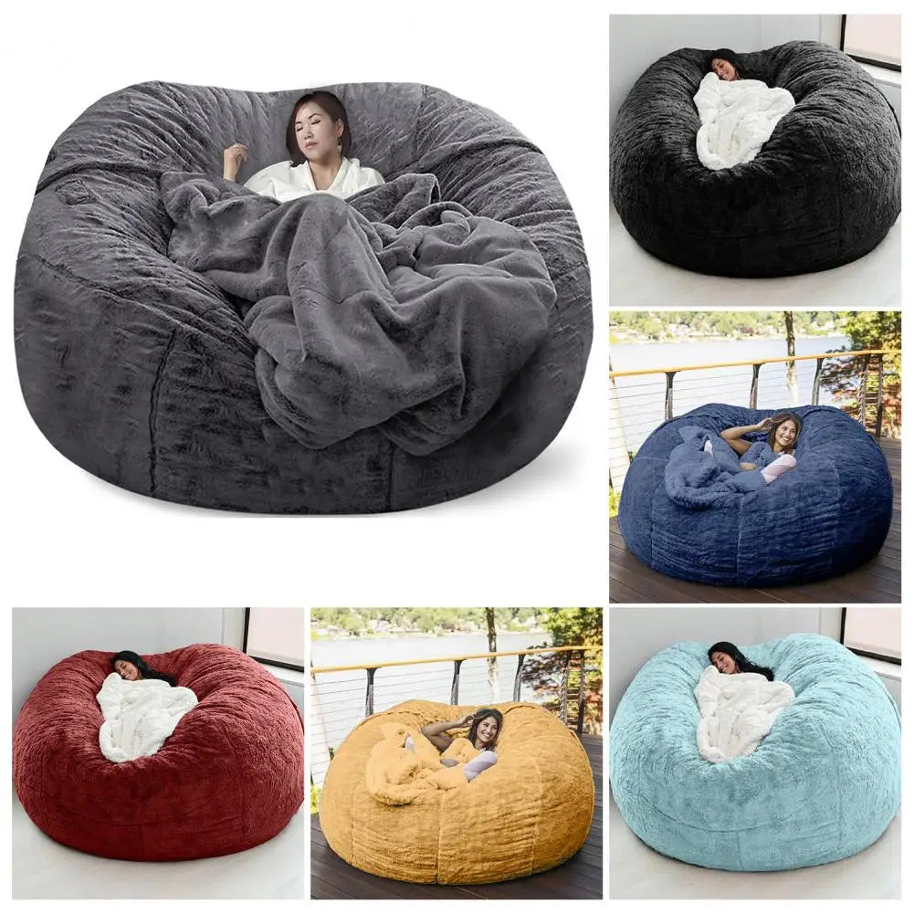 No-Stuffing Gray Bean Bag Chair: Giant Pouf Sofa Bed, Puff Futon Room Seat, Tatami Relax Lounge Furniture - Bag Case Only - 02ALABA