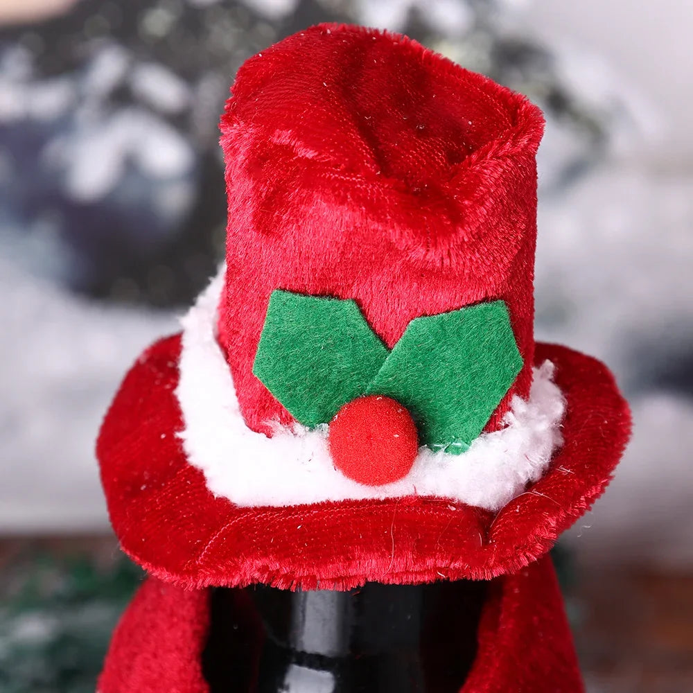 Christmas Wine Bottle Cover Caps, Red and Green Xmas Hat and Scarf Sets, Home Ornament, Festival Party Tableware Decoration Supplies - 02ALABA