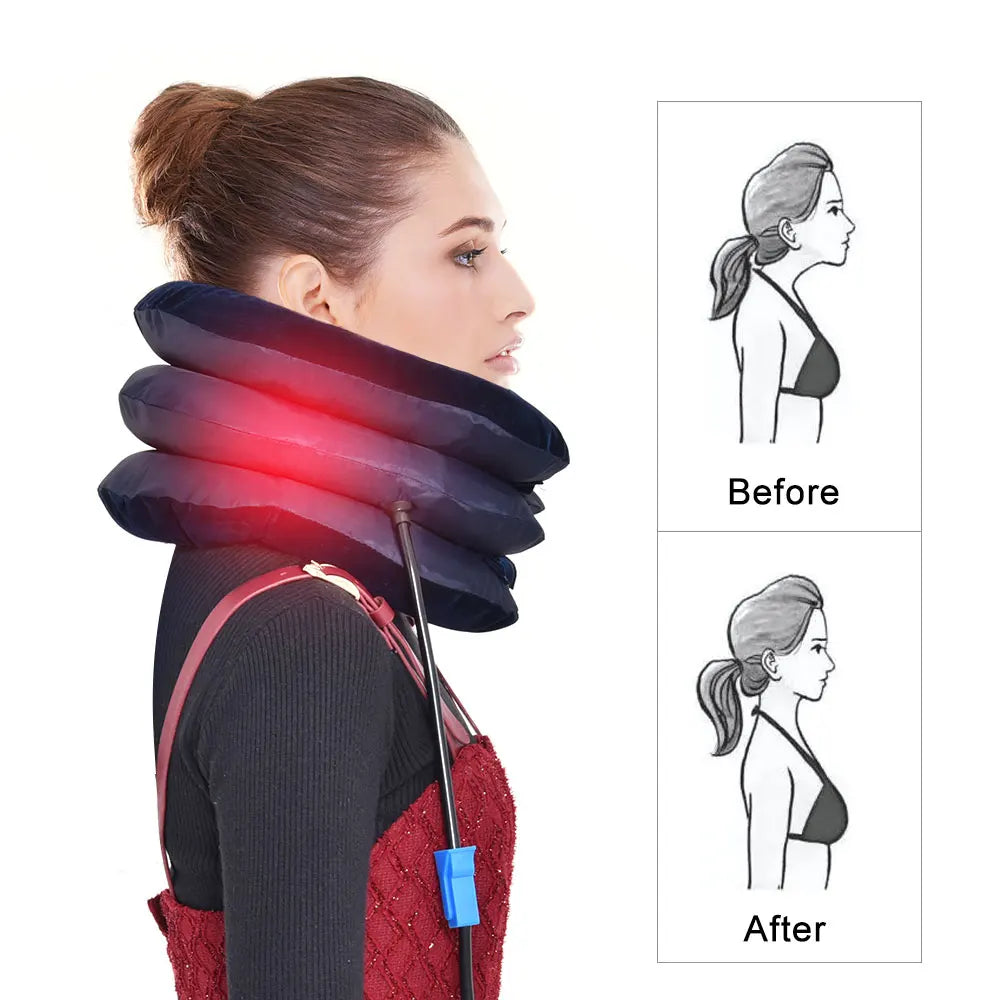 3 Layers Neck Massager Collar Relief, Air Inflatable Cervical Vertebra Therapy Pain Relief Pillow - 02ALABA