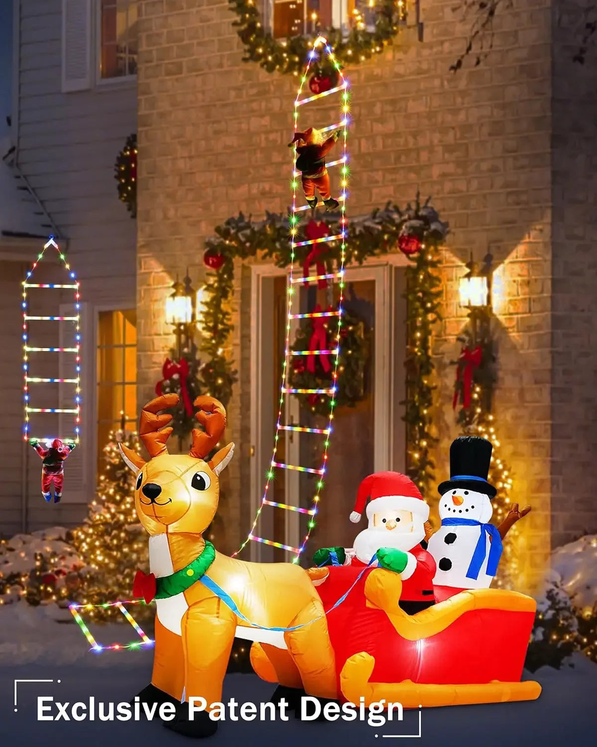 LED Christmas Lights featuring Santa Claus Climbing a Ladder, suitable for Indoor and Outdoor Window Garden Christmas Tree Decoration. - 02ALABA