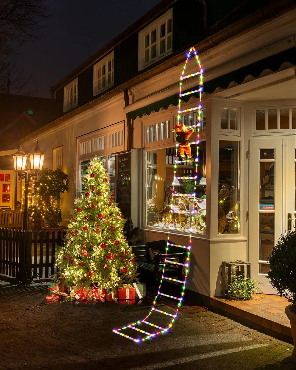 LED Christmas Lights featuring Santa Claus Climbing a Ladder, suitable for Indoor and Outdoor Window Garden Christmas Tree Decoration. - 02ALABA