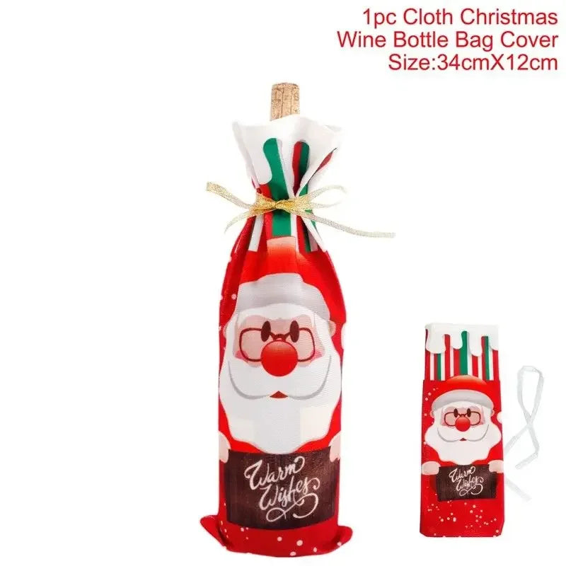 2024 Christmas Wine Bottle Cover Set, Golden Velvet Dress and Cap, Wine Bottle Bag Sleeve for Xmas and New Year Dinner Table Decoration. - 02ALABA