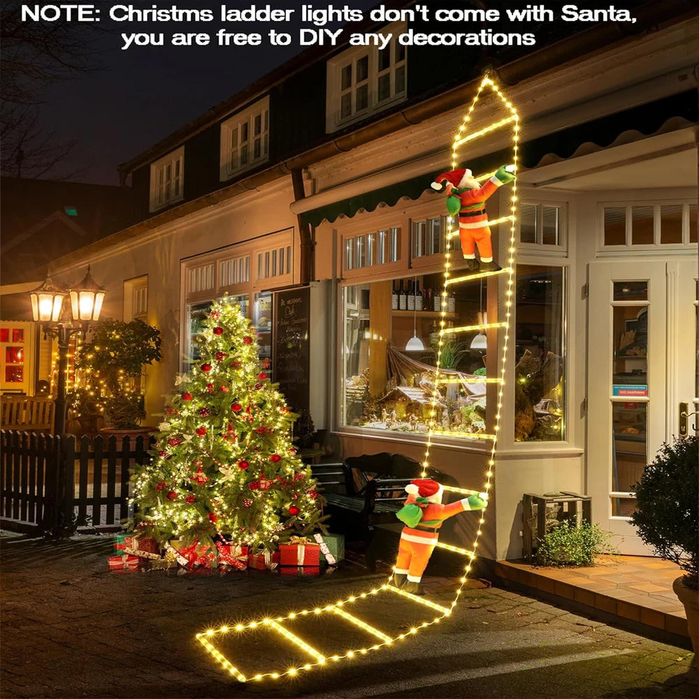 LED Christmas Lights featuring Santa Claus Climbing a Ladder, suitable for Indoor and Outdoor Window Garden Christmas Tree Decoration. - 02ALABA