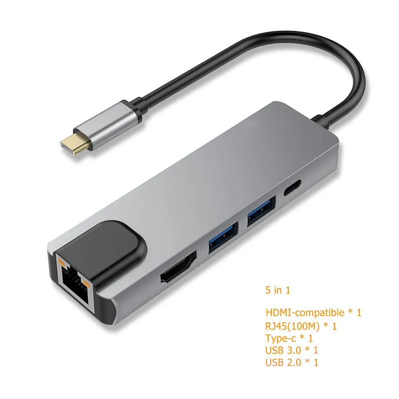 Rankman USB Type C Hub to RJ45 4K HDMI-Compatible VGA SD TF USB 3.0 2.0 PD Dock for MacBook iPad Samsung S21 Dex PS5 Nintendo - 02ALABA