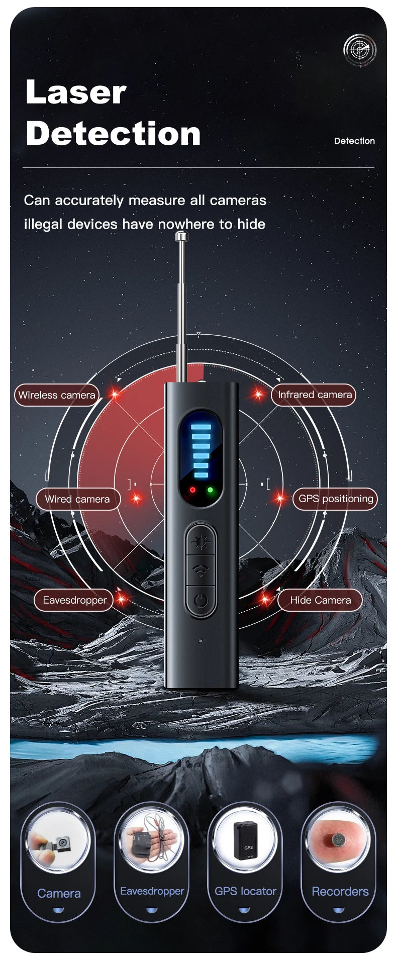 T15 Camera Detector: Wireless Signal Infrared Scanner and Anti-location Device - Professional GPS Search and Security Protection