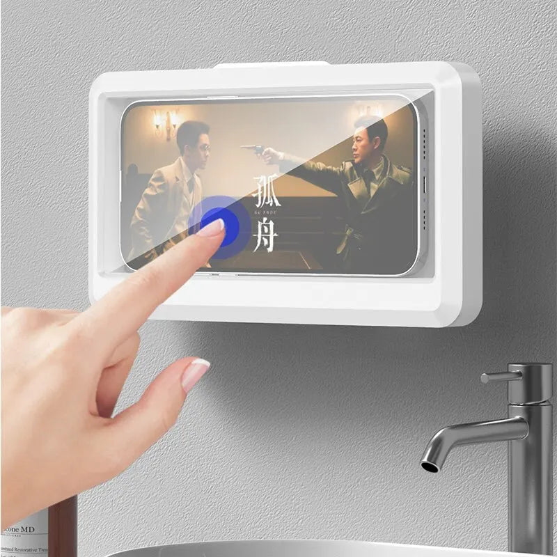 Bathroom Waterproof Phone Holder Home Wall Phone Case Stand Box Self-adhesive Touch Screen Phone Bracket Shower Sealing Storage - 02ALABA