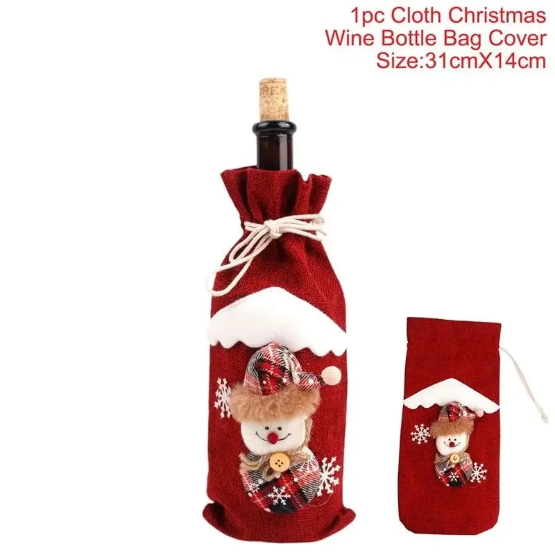 2024 Christmas Wine Bottle Cover Set, Golden Velvet Dress and Cap, Wine Bottle Bag Sleeve for Xmas and New Year Dinner Table Decoration. - 02ALABA