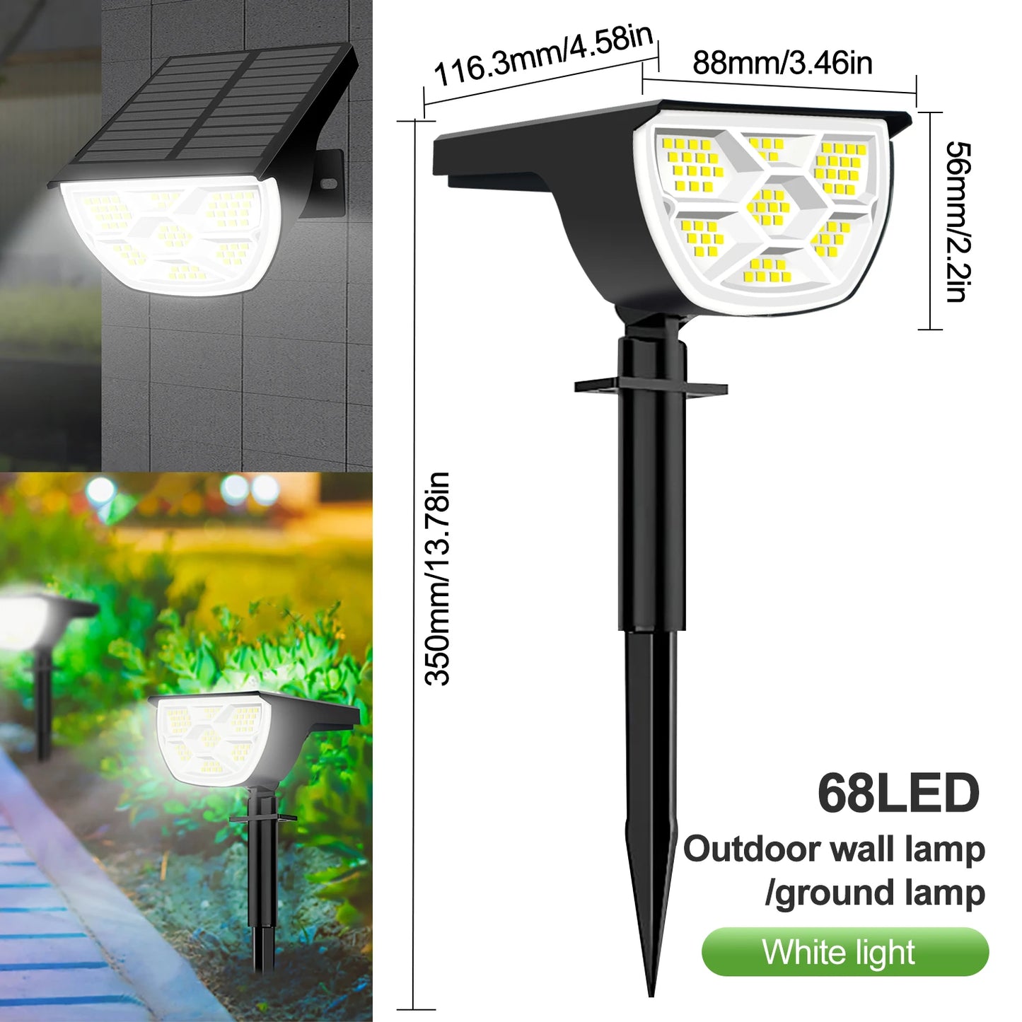72/68 LED Solar Landscape Lights, IP65 Waterproof Outdoor Solar Light with 3 Modes, Solar Garden Spotlight for Yard, Lawn, Walkway. - 02ALABA