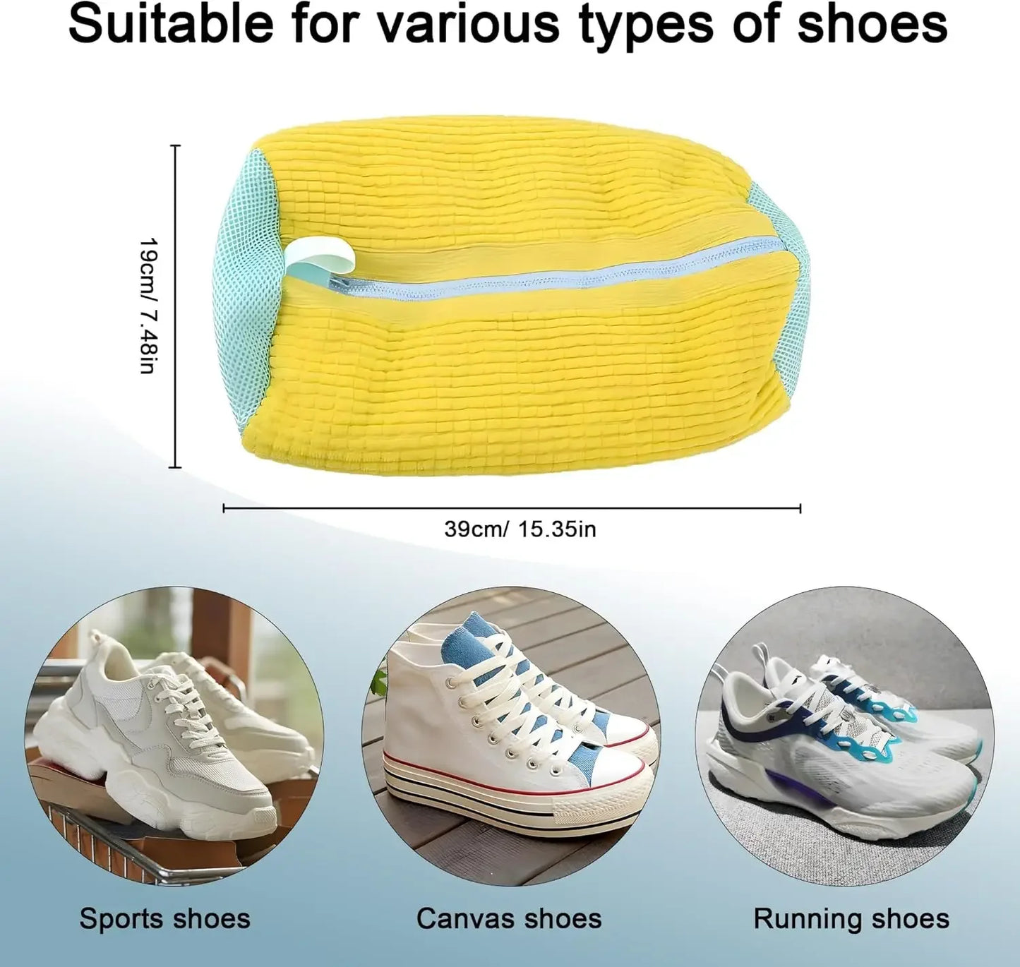 Machine Washable Shoe Washing & Drying Bag with Soft Fiber - Durable Polyester Laundry Protector for Shoes Adjustable Strap