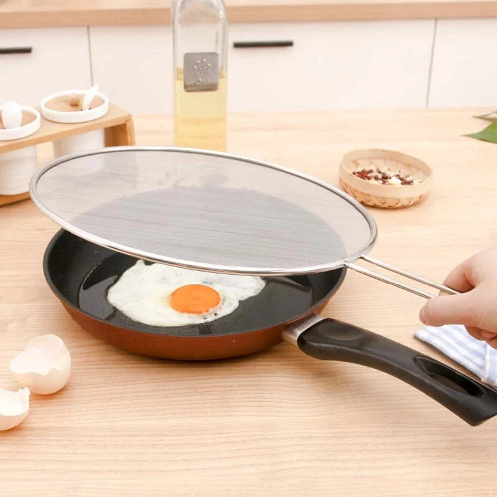 Stainless Steel Oil-Splash Guard for Cooking – Split Design Non-Stick Splatter Cover for Pans & Pots, Reusable Kitchen Tool
