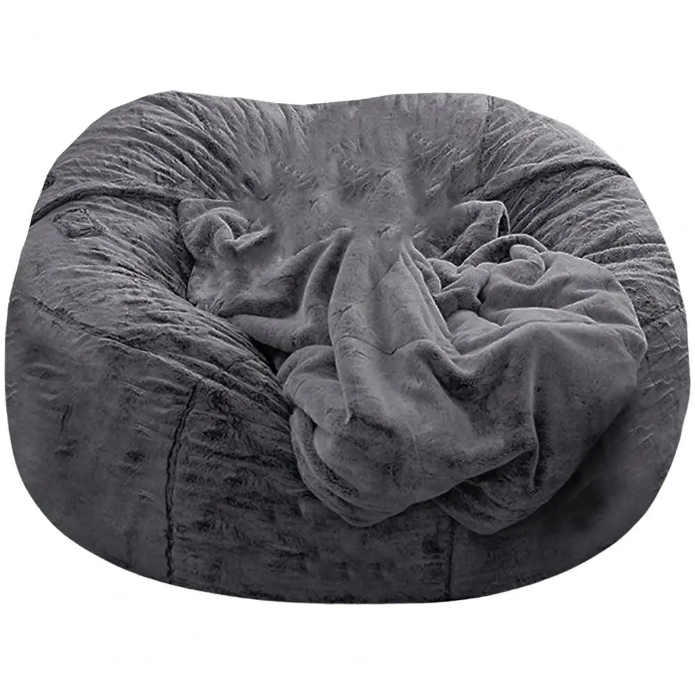 No-Stuffing Gray Bean Bag Chair: Giant Pouf Sofa Bed, Puff Futon Room Seat, Tatami Relax Lounge Furniture - Bag Case Only - 02ALABA