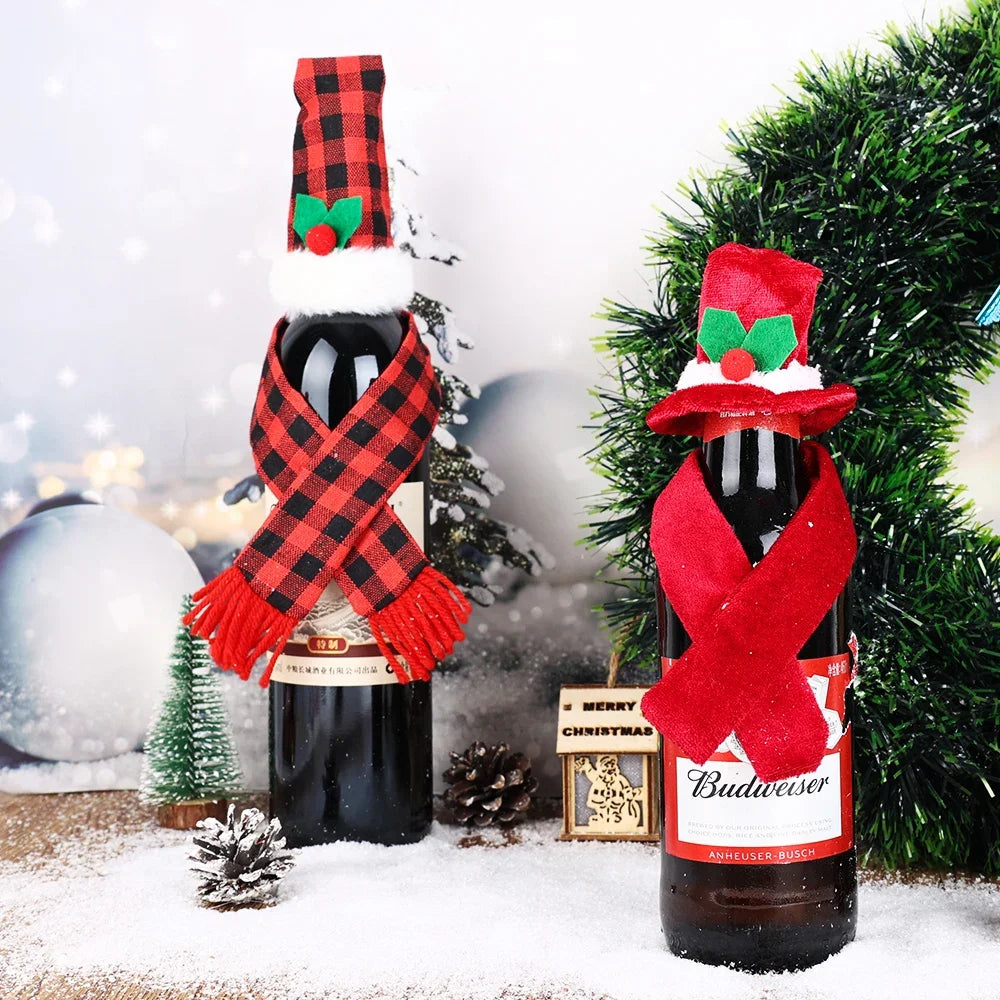 2024 Christmas Wine Bottle Cover Set, Golden Velvet Dress and Cap, Wine Bottle Bag Sleeve for Xmas and New Year Dinner Table Decoration. - 02ALABA