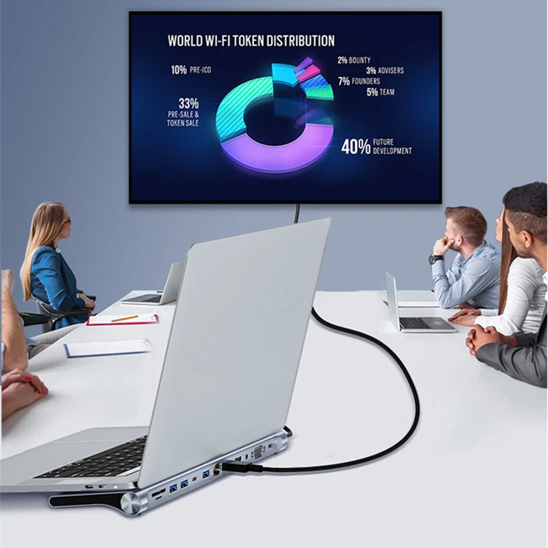 Rankman USB Type C Hub to RJ45 4K HDMI-Compatible VGA SD TF USB 3.0 2.0 PD Dock for MacBook iPad Samsung S21 Dex PS5 Nintendo - 02ALABA