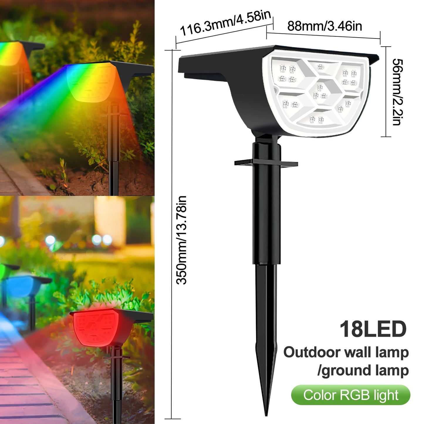 72/68 LED Solar Landscape Lights, IP65 Waterproof Outdoor Solar Light with 3 Modes, Solar Garden Spotlight for Yard, Lawn, Walkway. - 02ALABA