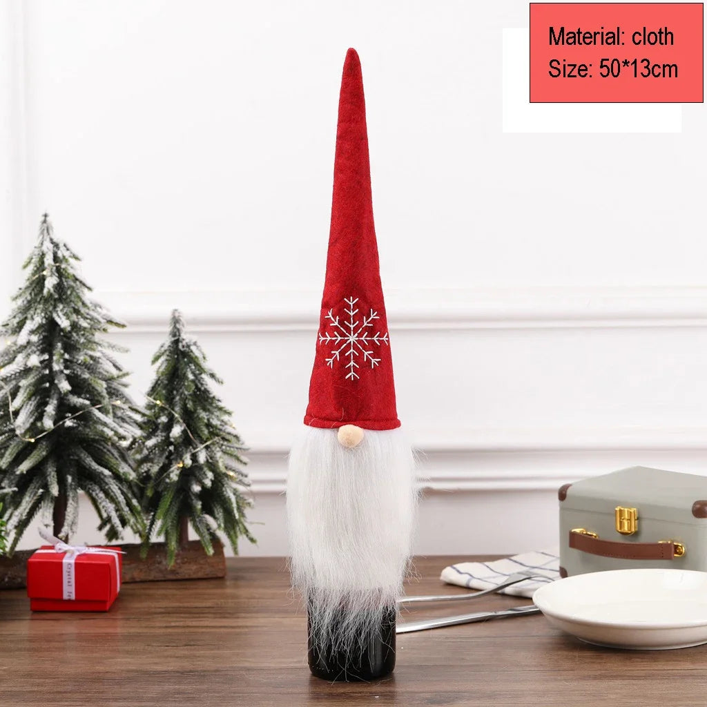 2024 Christmas Wine Bottle Cover Set, Golden Velvet Dress and Cap, Wine Bottle Bag Sleeve for Xmas and New Year Dinner Table Decoration. - 02ALABA
