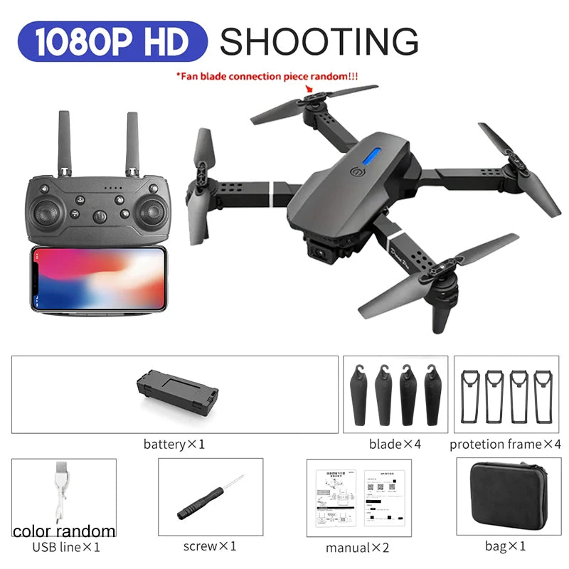 2024 E88Pro RC Drone 4K Professional with 1080P Wide-Angle HD Camera, Foldable Helicopter, Wi-Fi FPV, Height Hold, Gift Toy - 02ALABA