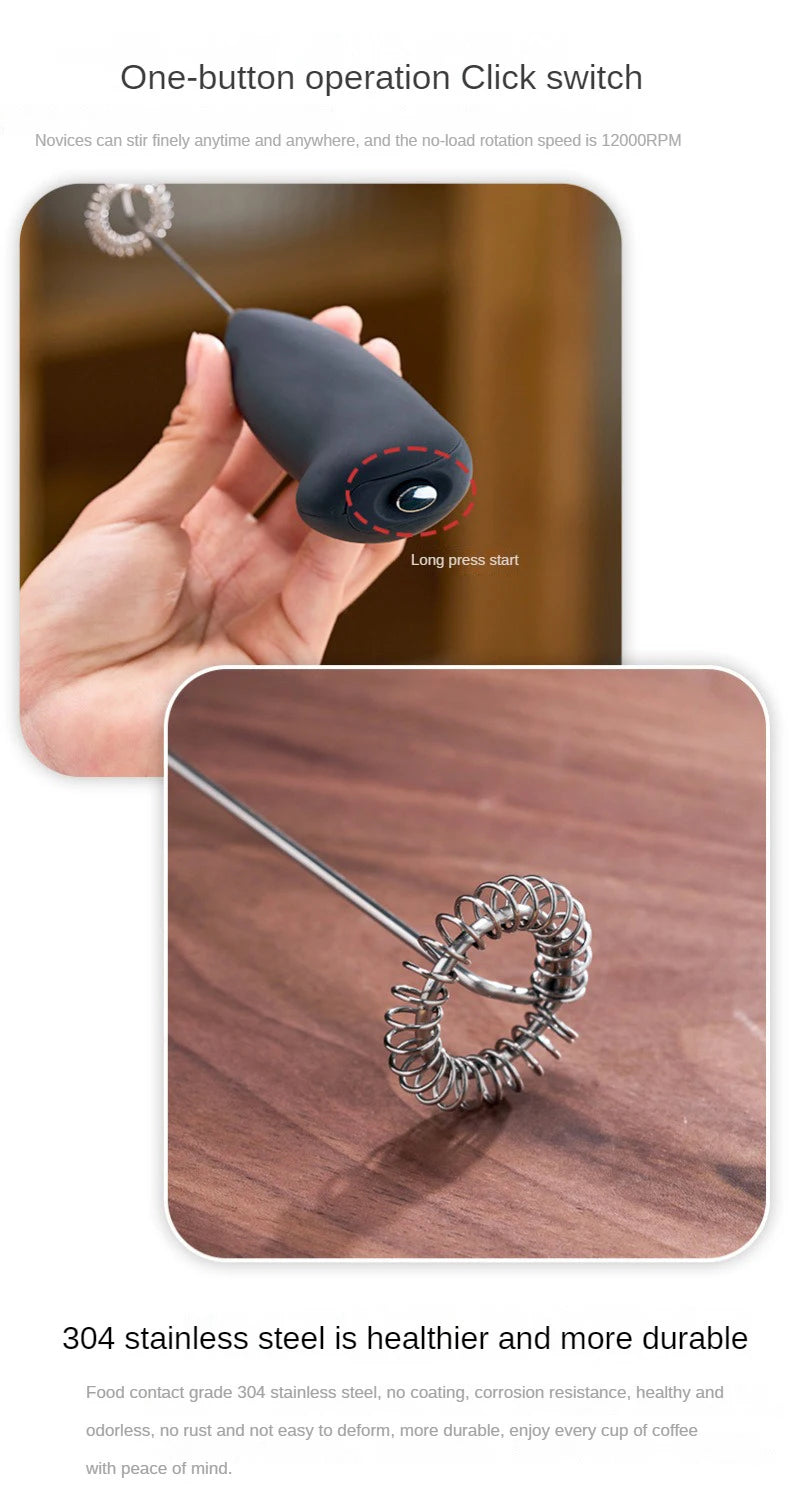 Handheld Electric Milk Frother, Coffee Foamer, Egg Beater, Cappuccino Stirrer, Mini Portable Blender, Home Kitchen Whisk Tool - 02ALABA