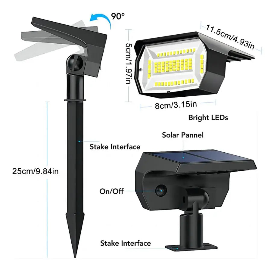 72/68 LED Solar Landscape Lights, IP65 Waterproof Outdoor Solar Light with 3 Modes, Solar Garden Spotlight for Yard, Lawn, Walkway. - 02ALABA