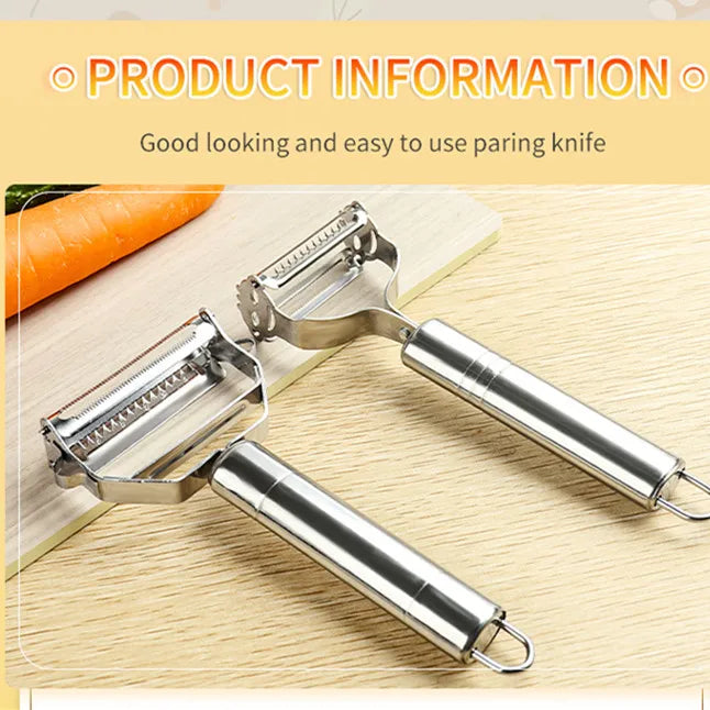Multifunctional Kitchen Peeler: This stainless steel vegetable and fruit peeler is a durable household tool, perfect for slicing potatoes and shredding carrots. - 02ALABA
