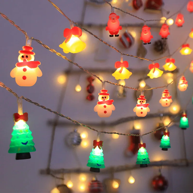 1.5/3M LED Christmas String Lights featuring Santa Claus, Snowman, and Xmas Tree Ornaments, perfect for 2024 Christmas Home Decorations and as a 2025 New Year Gift. - 02ALABA