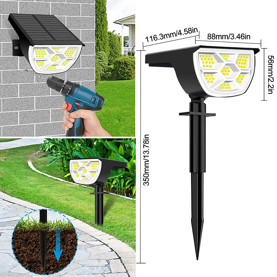 72/68 LED Solar Landscape Lights, IP65 Waterproof Outdoor Solar Light with 3 Modes, Solar Garden Spotlight for Yard, Lawn, Walkway.