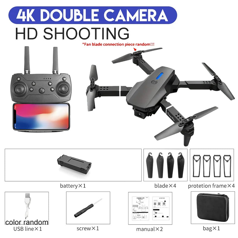 2024 E88Pro RC Drone 4K Professional with 1080P Wide-Angle HD Camera, Foldable Helicopter, Wi-Fi FPV, Height Hold, Gift Toy - 02ALABA