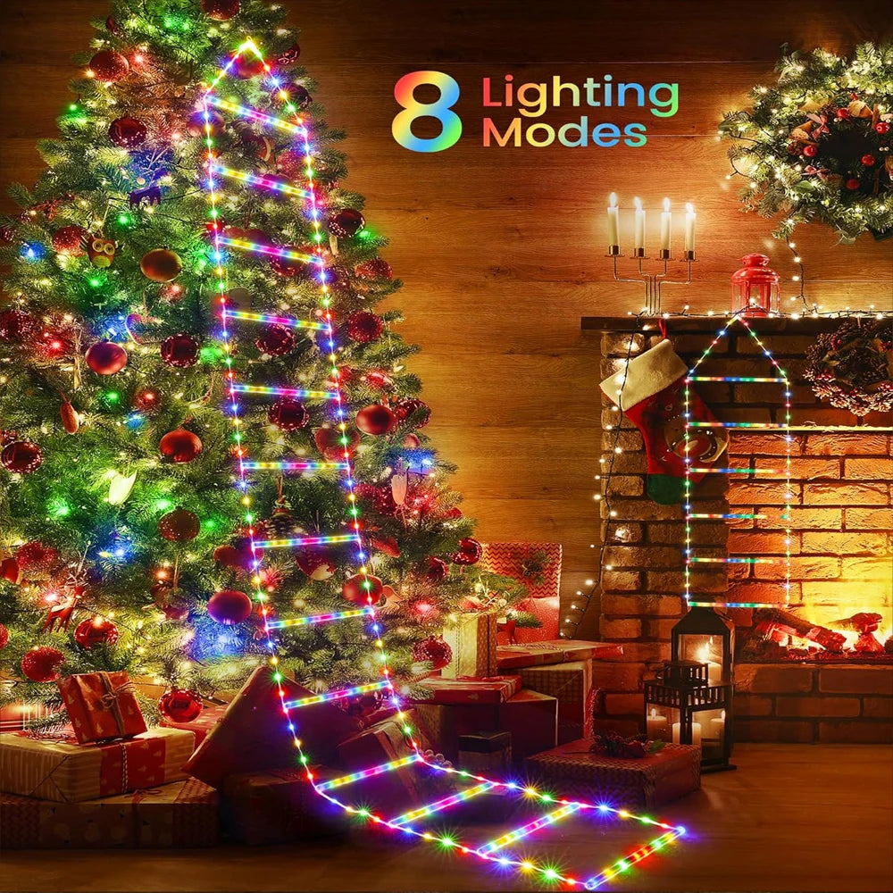 LED Christmas Lights featuring Santa Claus Climbing a Ladder, suitable for Indoor and Outdoor Window Garden Christmas Tree Decoration. - 02ALABA
